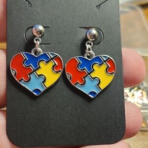 Autism Support Heart Earrings
